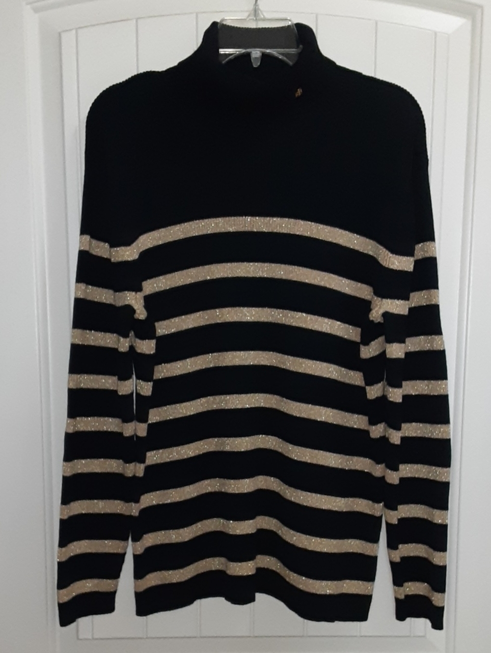 Lauren Ralph Lauren Black Gold Metallic Striped Mock Neck Sweater 3X Like New